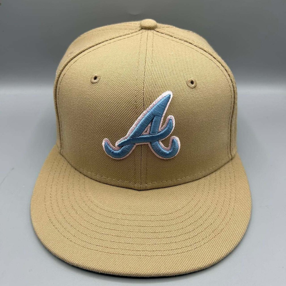 Atlanta Braves MLB Hat Men 7 1/8 Tan Embroidered 59Fifty New Era Fitted Cap